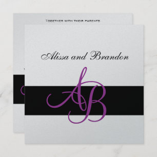 Silver Wedding Invitation Monograms Names Purple