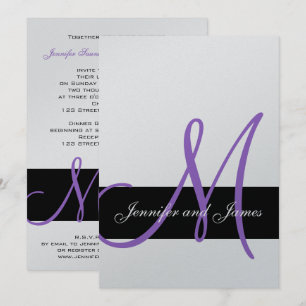 Silver Wedding Invitation Purple Monogram Names