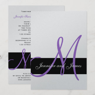 Silver Wedding Invitation Purple Monogram Names