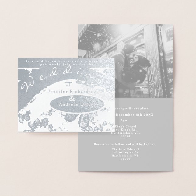 Silver Wedding Invitation w/Custom Blk&Wht.Photo (Display)