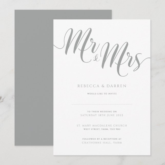 Silver Wedding Invitations Mr & Mrs (Front/Back)