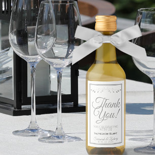 Silver Wedding Mini Wine Bottle Tag Thank You Label