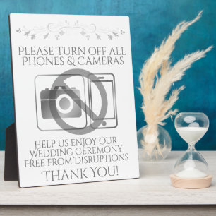 Silver Wedding No Phones or Cameras Sign Plaque