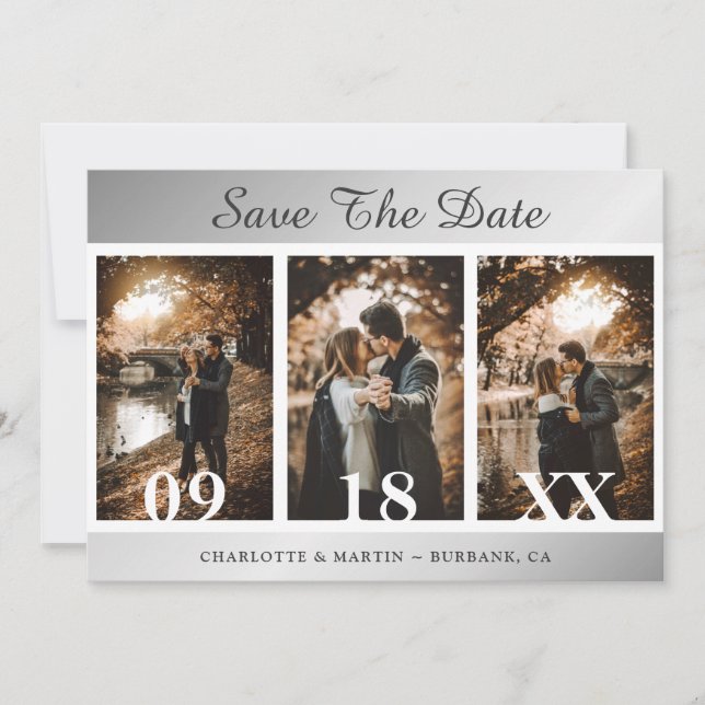Silver Wedding Photo Save The Date Cards (Front)