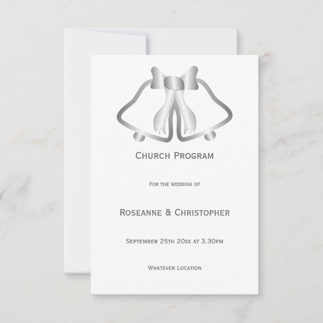 Silver Wedding Program Bells And Ribbon (Front)