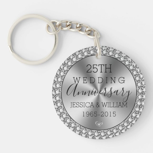 Silver wedding silver and sparkles key ring (Front)