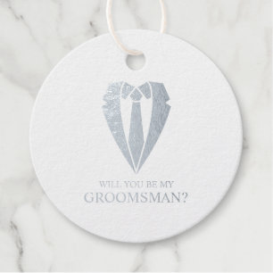 Silver Wedding Suit and Tie Groomsman Proposal Favour Tags