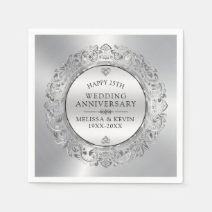 Silver Wedding Swirly Circle Frame Napkin