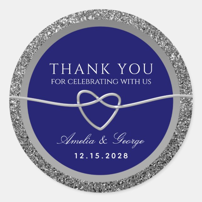 Silver Wedding Thank You Classic Round Sticker (Front)