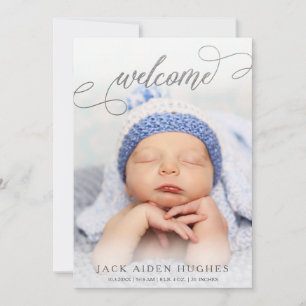 Silver Welcome Baby Birth Announcement Photo Cards
