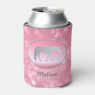 Silver Western Pleasure Horse on Pink Brokeh Can Cooler