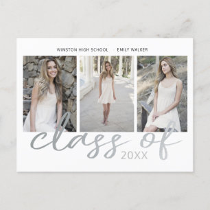 Silver Whimsical Script Photo Graduation Announcement Postcard