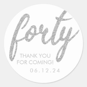 Silver White 40 Birthday Thank You Glitter Forty Classic Round Sticker