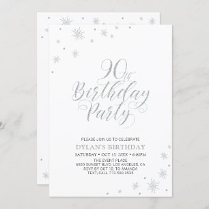 Silver & White   90th Photo Birthday Party Invitation