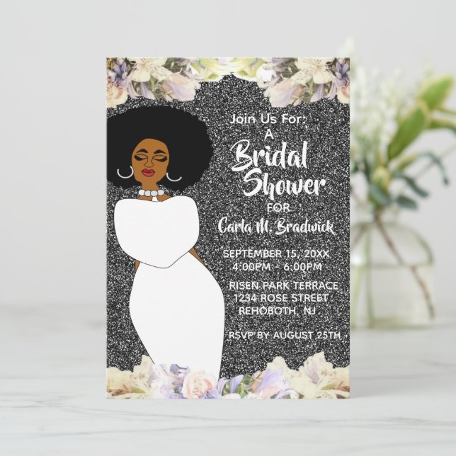  Silver & White African American Bridal Shower Invitation (Standing Front)