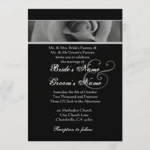 Silver White and Black Rose Wedding Invitation