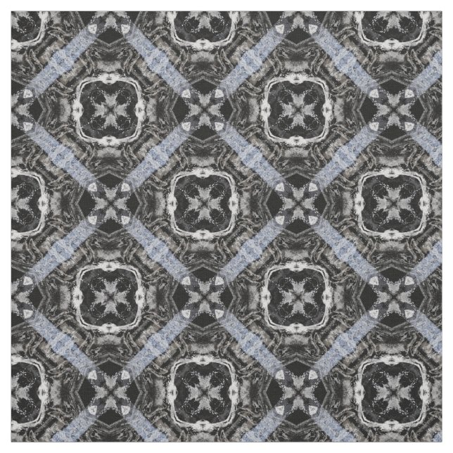 Silver, White, and Black Tiled Pattern Fabric (Swatch)