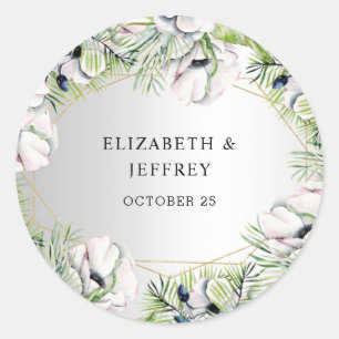 Silver White Anemone Gold Geometric Wedding Classic Round Sticker