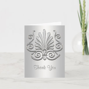Silver White Art Deco Damask Thank You