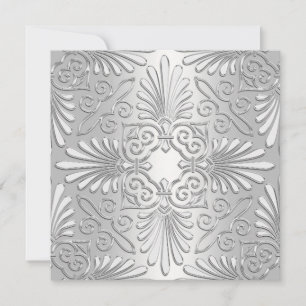 Silver & White Art Deco Deco Damask Bridal Shower Invitation
