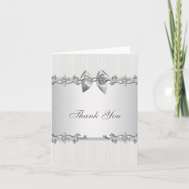 Silver White Baby Shower Gift Thank You Card (Front)