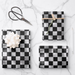 silver white black metallic square pattern wrapping paper sheet