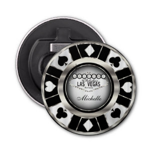 Silver, White, Black Poker Chip  - Personalise Bottle Opener