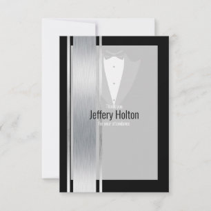 Silver, white & black stripe tuxedo thank you card