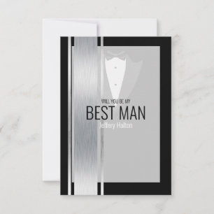 Silver, white & black stripe tuxedo thank you card