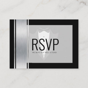 Silver, white & black stripes tuxedo bachelor  pla place card