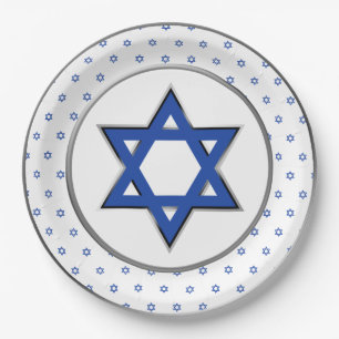 Silver White Blue Star of David Pesach Passover Paper Plate