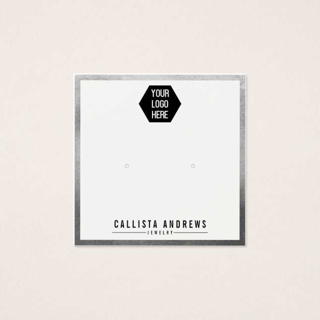 Silver White Border Logo Earring Display Card (Front)