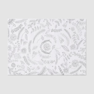 Silver & White Botanical Elegant Glam Floral Tissue Paper