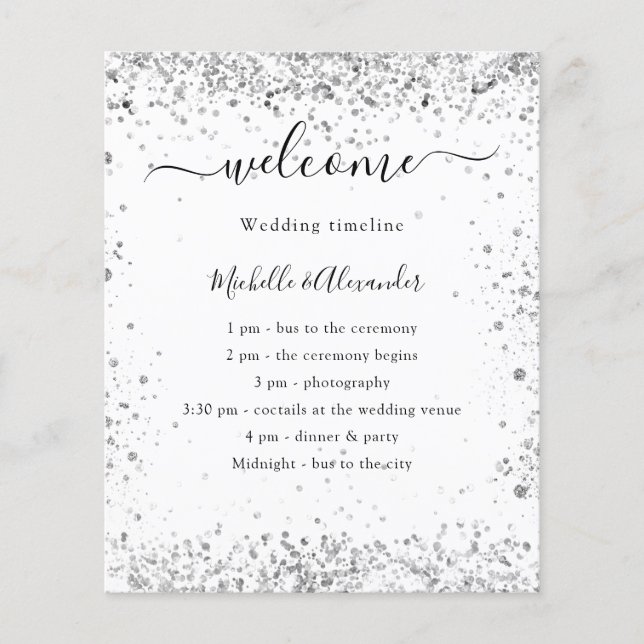 Silver white budget wedding program flyer (Front)