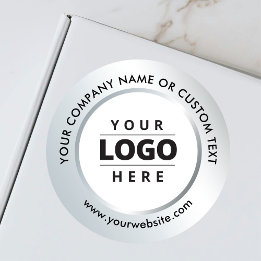 Silver White Business Logo Shipping Promotional Classic Round Sticker