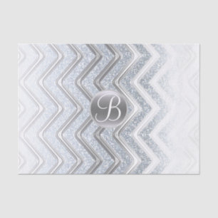 Silver White Chevron Shine Monogram Letter Initial Tissue Paper