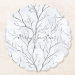 Silver White Christmas Winter Trees Paper Coaster<br><div class="desc">Silver White Christmas Winter Trees</div>