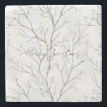 Silver White Christmas Winter Trees Stone Coaster<br><div class="desc">Silver White Christmas Winter Trees</div>