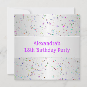 Silver White Colour Confetti 18th Birthday Party Invitation