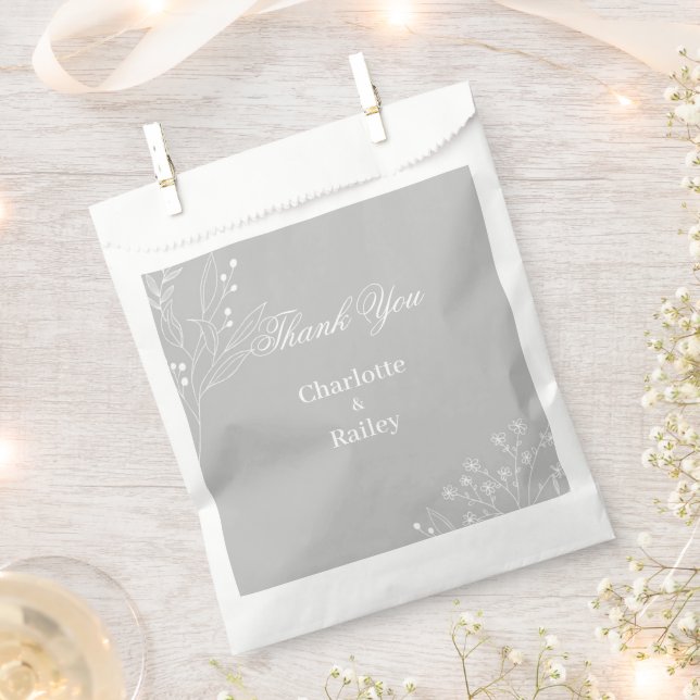Silver White Corner Floral Boho Wedding Favour Bags (Clipped)