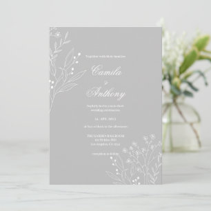 Silver White Corner Floral Boho Wedding Invitation