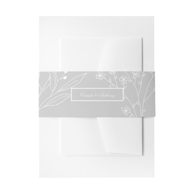 Silver White Corner Floral Boho Wedding Invitation Belly Band (Front Example)