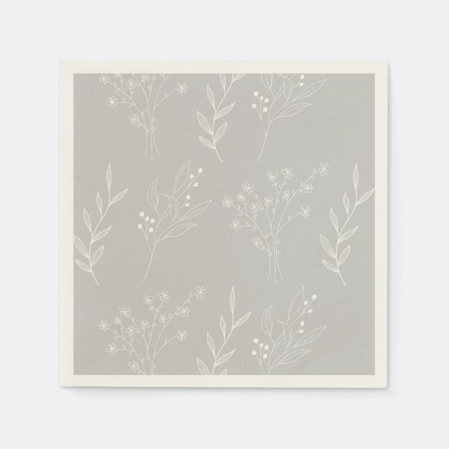 Silver White Corner Floral Boho Wedding Napkin (Front)