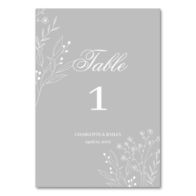 Silver White Corner Floral Boho Wedding Table Number (Front)