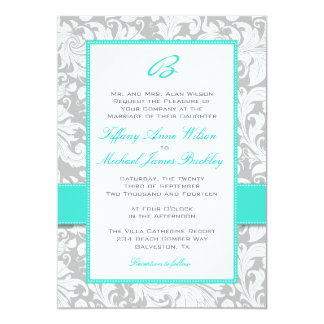 turquoise silver damask invitation invitations announcements zazzle