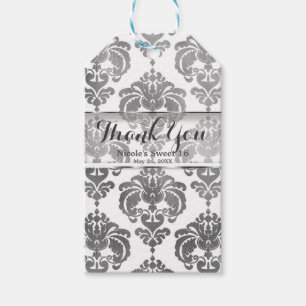 Silver & White Damask Vintage Wedding Event Favour Gift Tags