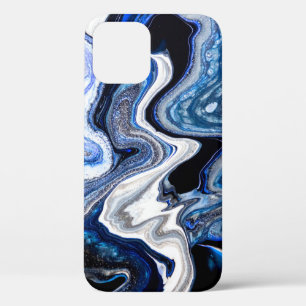 Silver white, deep sea marble texture. iPhone 12 case