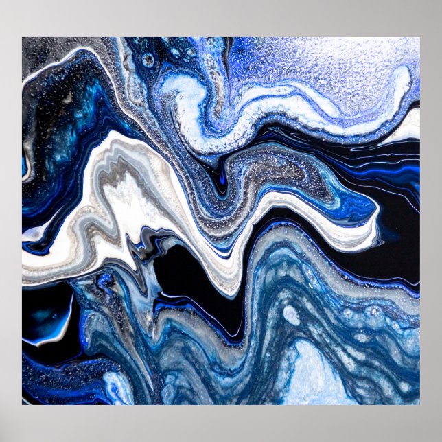 Silver white, deep sea marble texture. poster (Front)