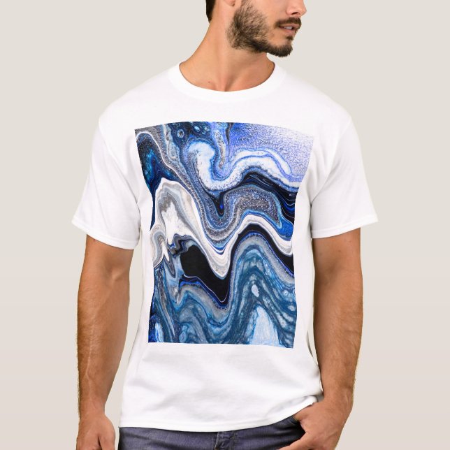Silver white, deep sea marble texture. T-Shirt (Front)