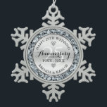 Silver & white diamonds 25th wedding Anniversary Snowflake Pewter Christmas Ornament<br><div class="desc">Elegant silver and white diamonds 25th wedding anniversary customisable template.</div>